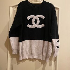 CHANEL Black and White Logo Sweater